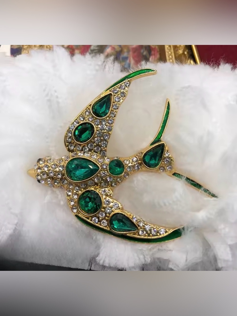 Baroque Luxury Rhinestone Simulated Swallow Design  Brooch Pin
